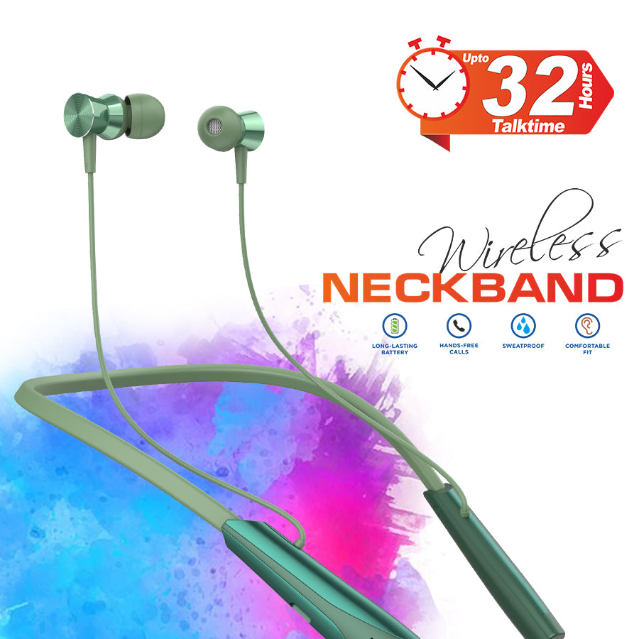 Unix UX-HP50 Universe Wireless Neckband | Up to 32-Hour Talk Time & Magnetic Contro Green down