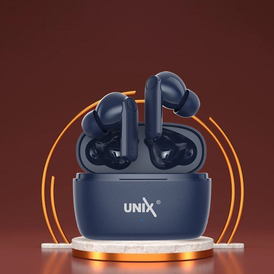 Unix UX-HP70 Fire Wireless Earbuds - Superior Sound and Advanced Control Blue front