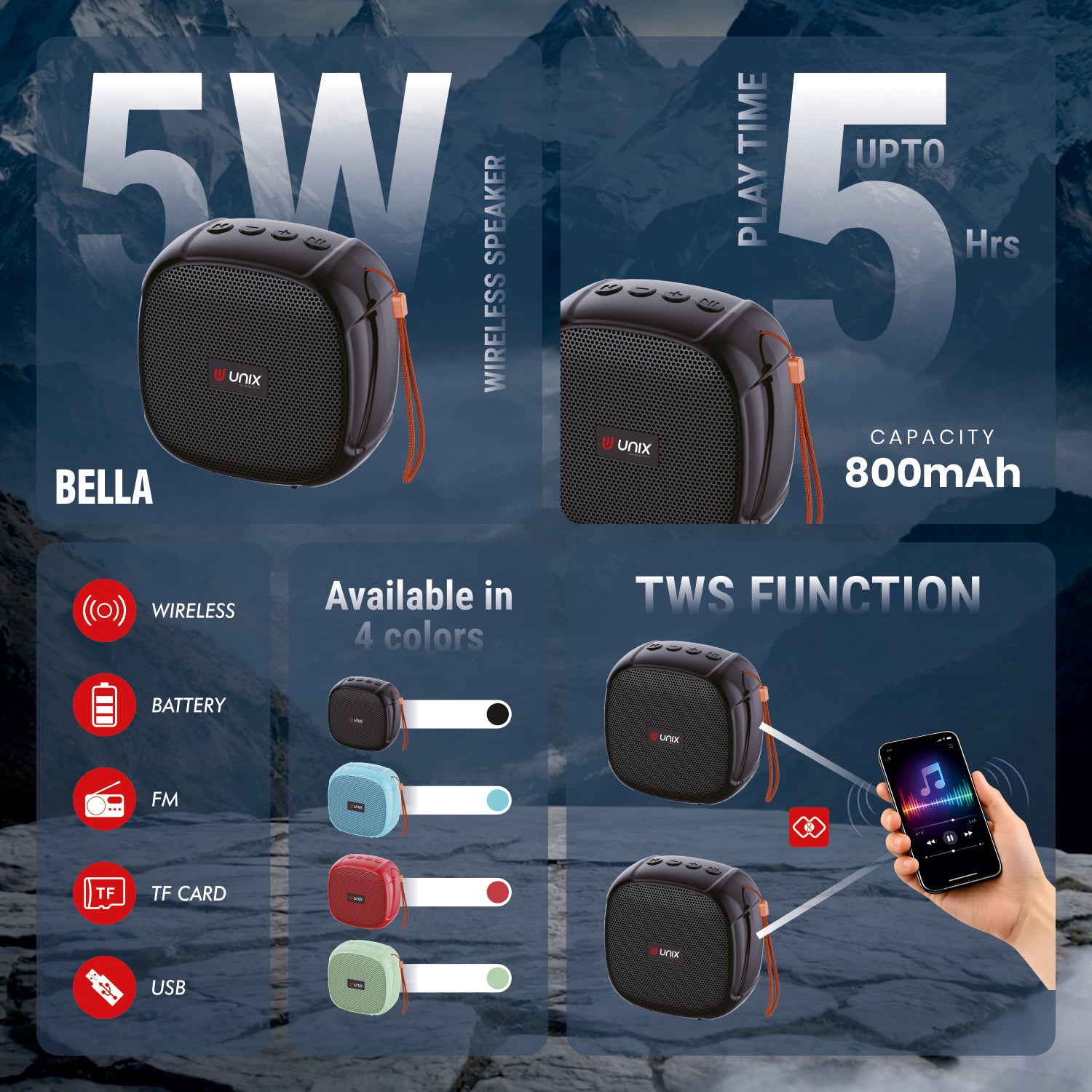 Unix Bella 5W Wireless Bluetooth Speaker