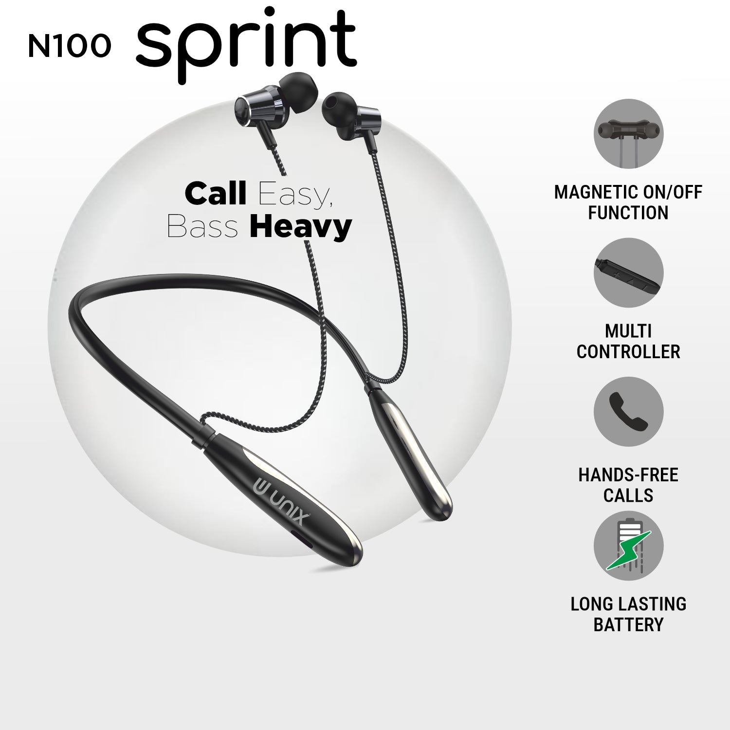 UNIX N100 Sprint Wireless Neckband with 62H Playtime