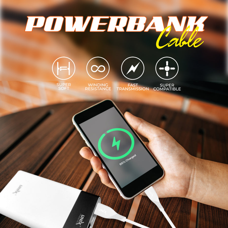 Unix UX-PBC60 Power bank Cable | 3.4A Strong Output & Super Compatibility brown background