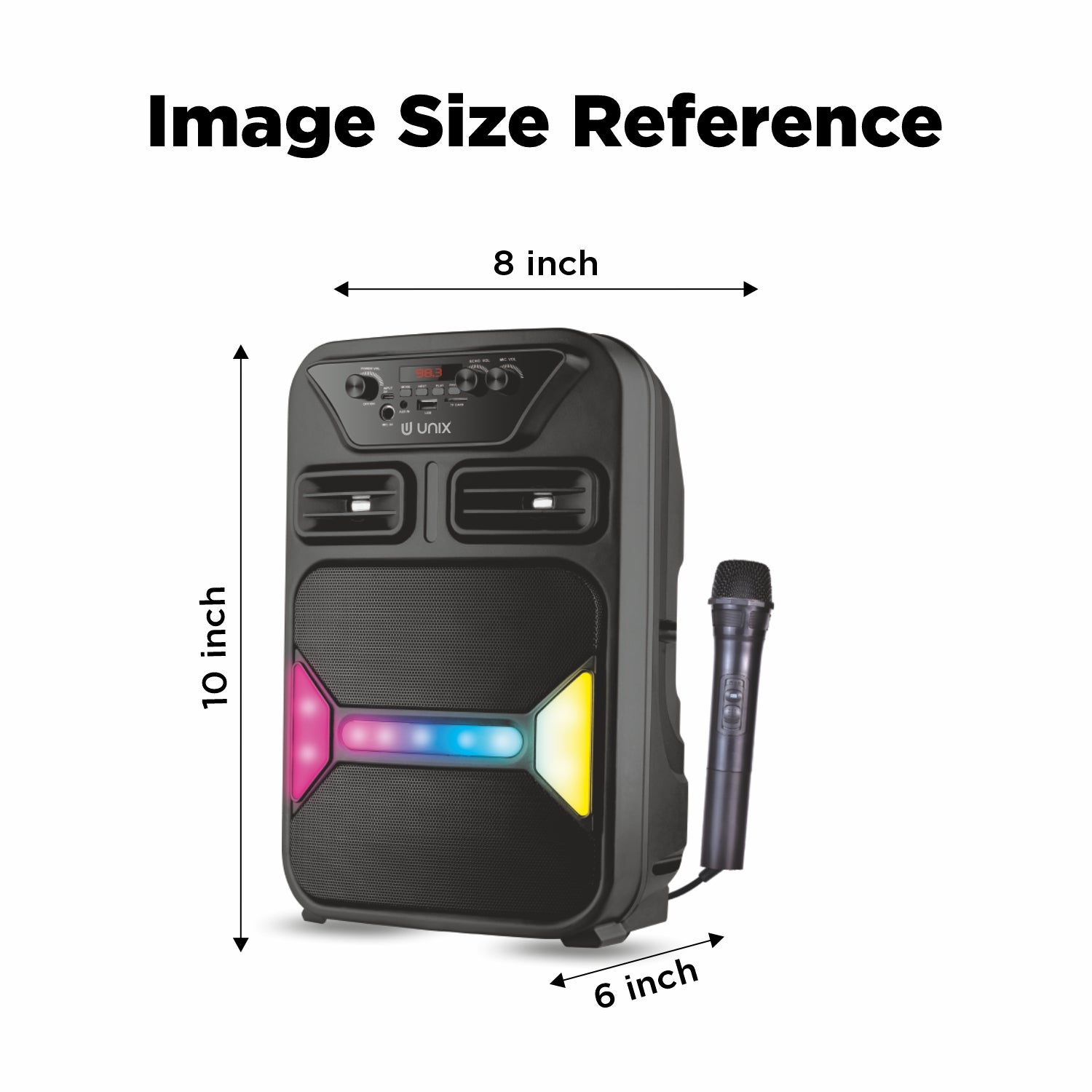 Unix Step Up 60W Wireless Party Speaker with Mic, RGB Lights, FM Radio & Deep Bass