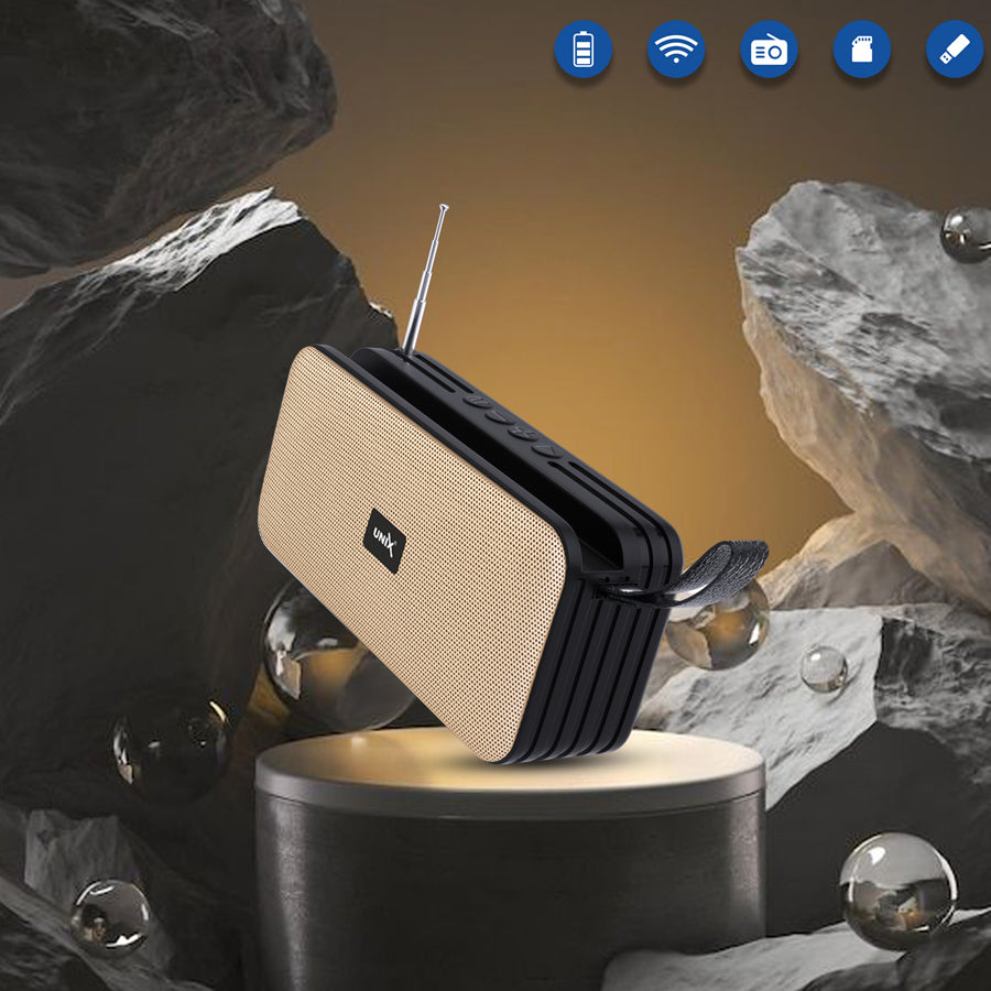 Unix UB-U33 Rock & Roll Portable Wireless Speaker - Enjoy Music On-the-Go!  Golden