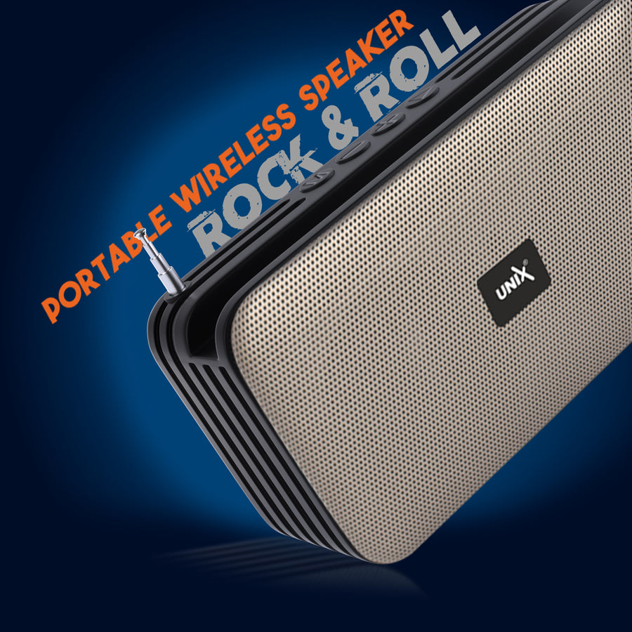 Unix UB-U33 Rock & Roll Portable Wireless Speaker - Enjoy Music On-the-Go! golden