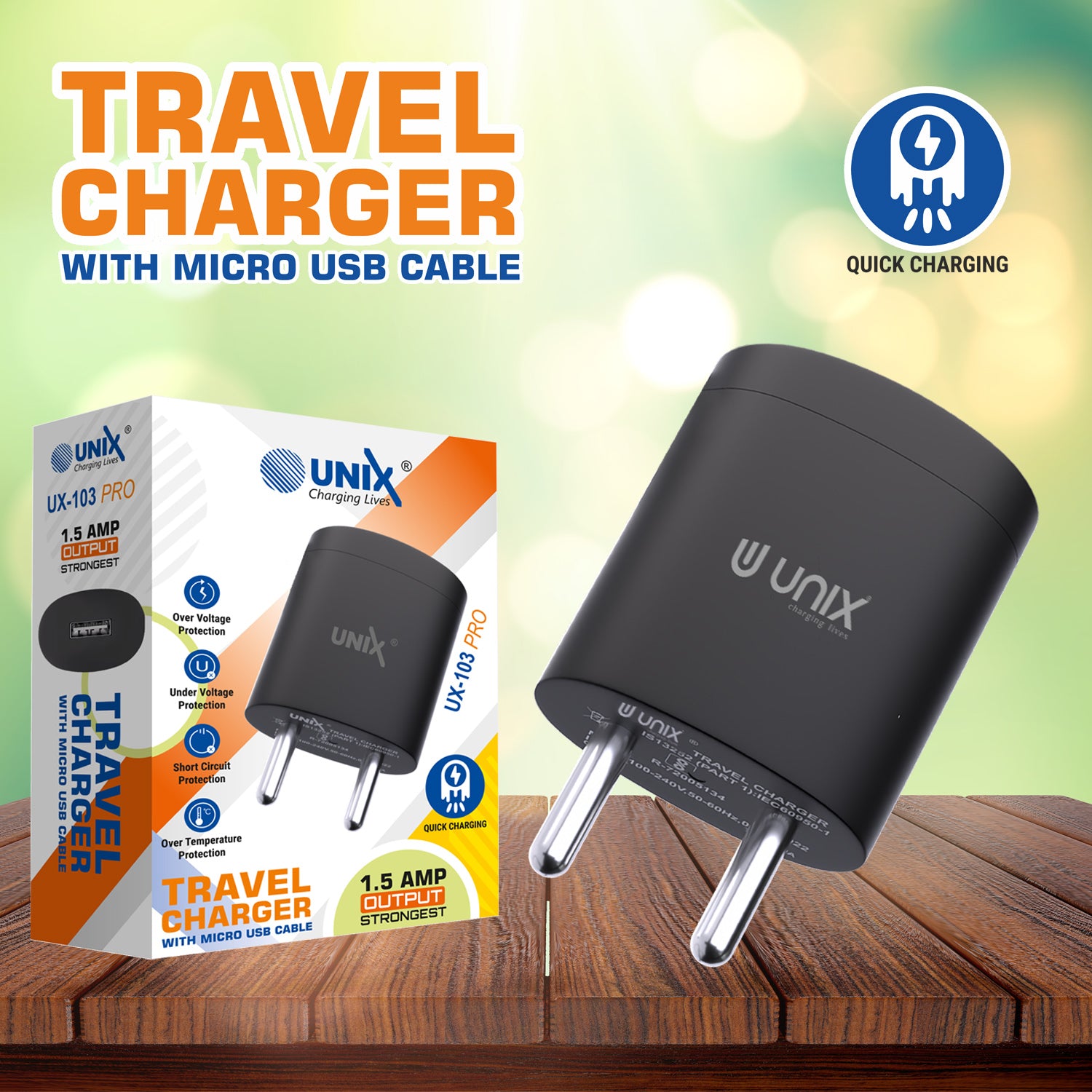 Unix UX-103 Pro Travel Charger with Micro USB Cable