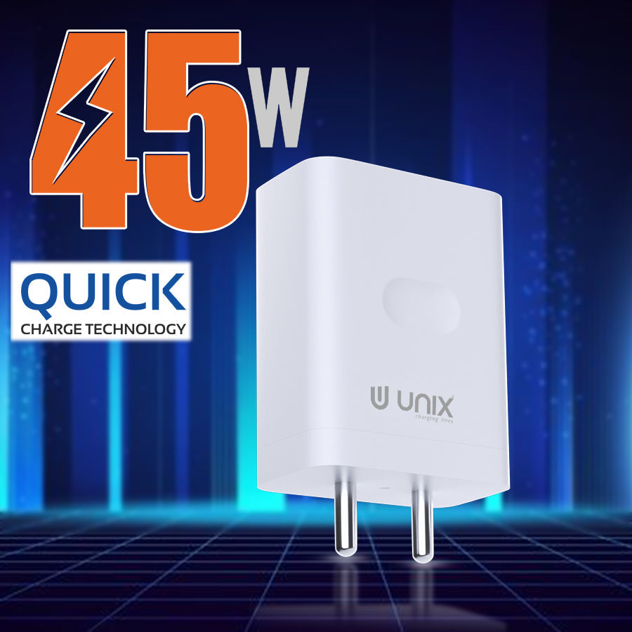 Unix UX-123 45W All In One Travel Charger - Versatile Power and Protection - Unixindia.