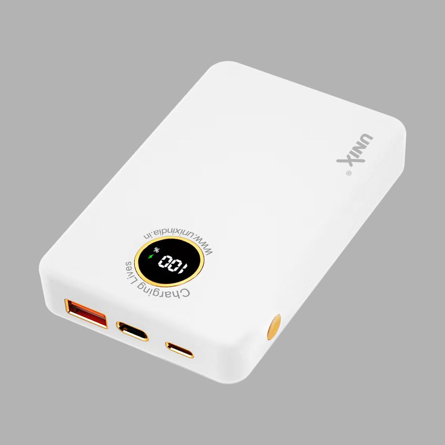 Unix UX-1530 Power Bank - Fast Charging, Wireless Convenience, & Strong Magnetic Hold White