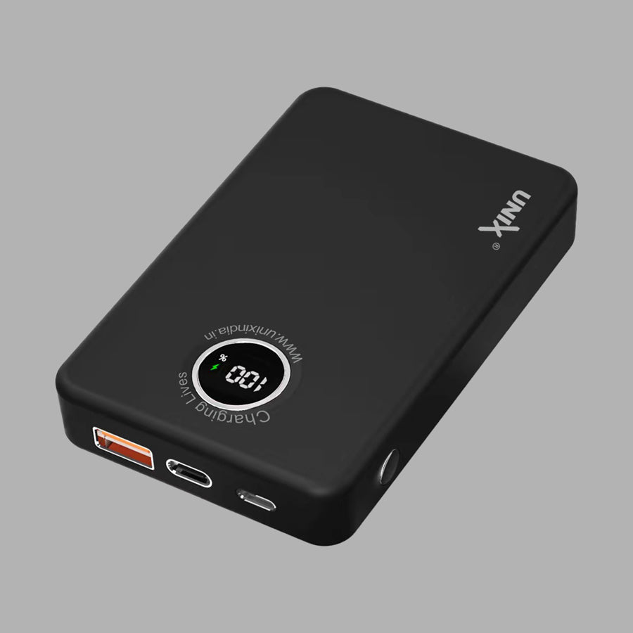 Unix UX-1530 Power Bank - Fast Charging, Wireless Convenience, & Strong Magnetic Hold Black