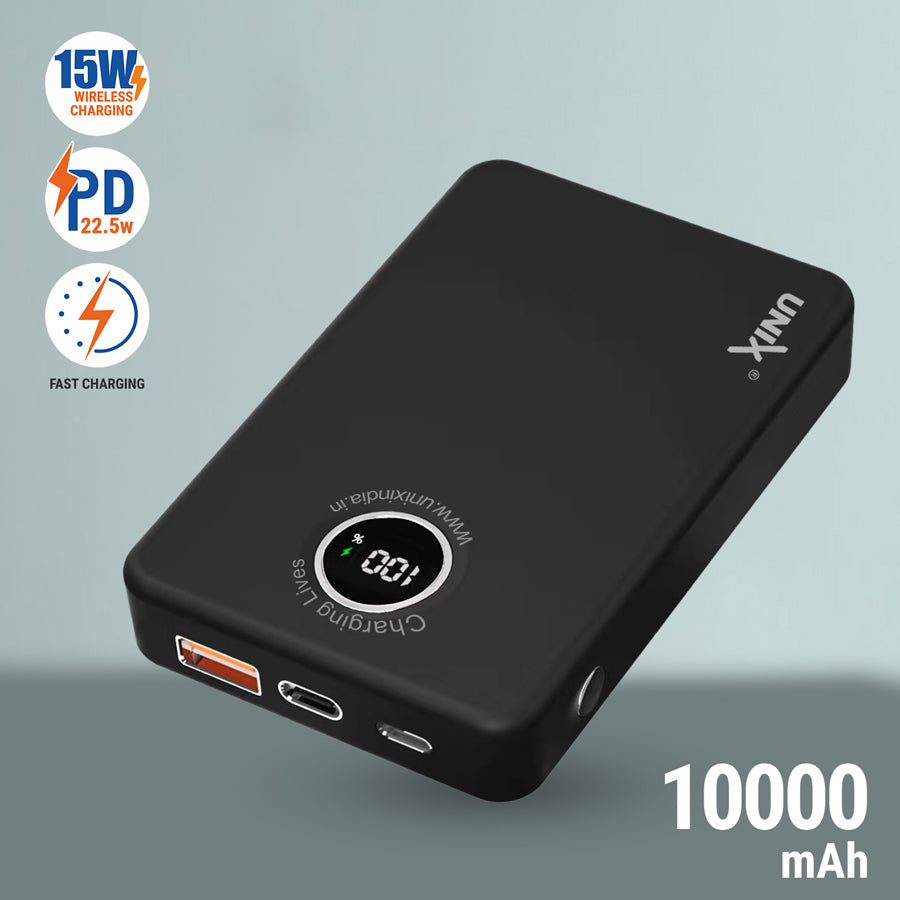 Unix UX-1530 Power Bank - Fast Charging, Wireless Convenience, & Strong Magnetic Hold Black back