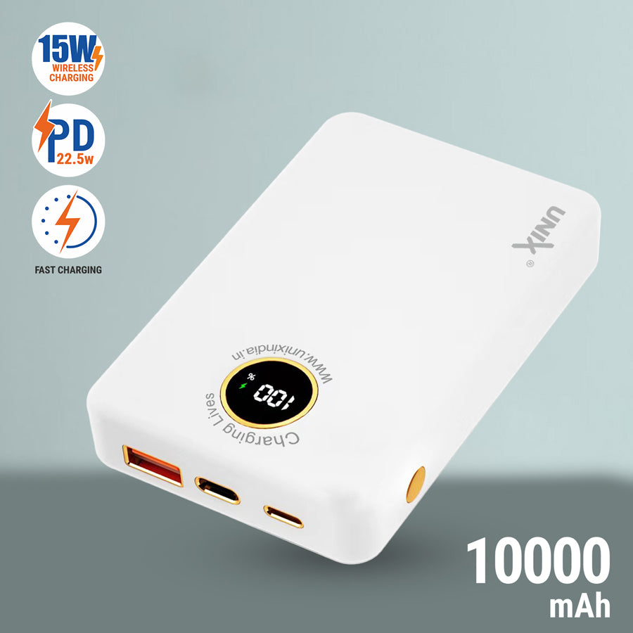 Unix UX-1530 Power Bank - Fast Charging, Wireless Convenience, & Strong Magnetic Hold White back