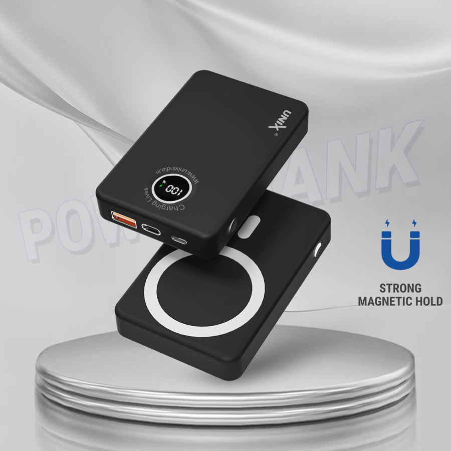 Unix UX-1530 Power Bank - Fast Charging, Wireless Convenience, & Strong Magnetic Hold Black left