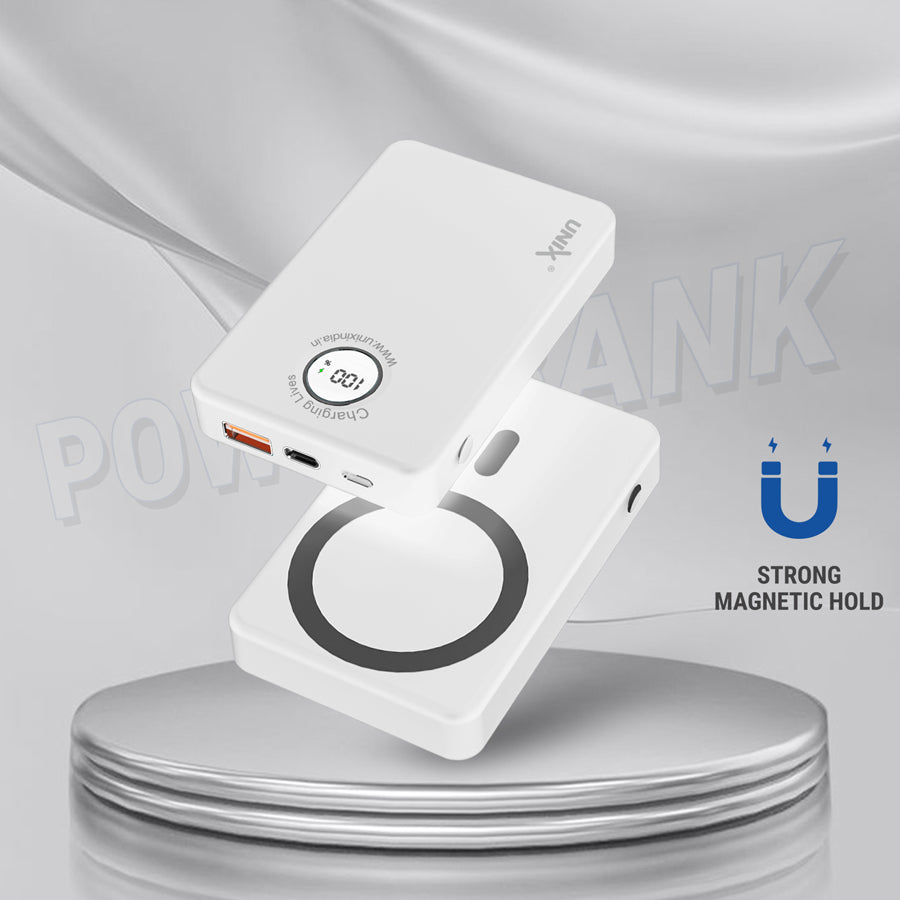 Unix UX-1530 Power Bank - Fast Charging, Wireless Convenience, & Strong Magnetic Hold White left