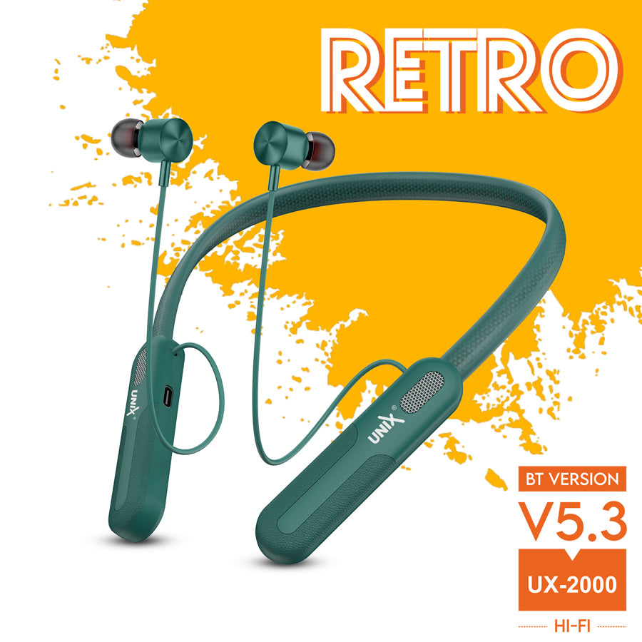 Unix UX-2000 Retro Best Wireless Neckband - Voice Changing with ENC Green front