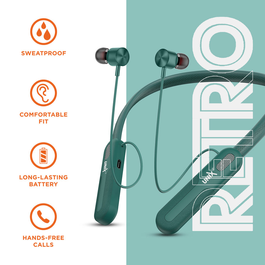 Unix UX-2000 Retro Best Wireless Neckband - Voice Changing with ENC Green back