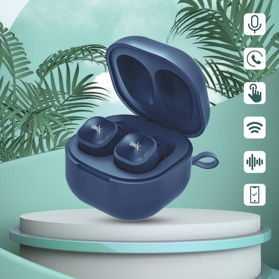 Unix UX-222 Opera Wireless Earbuds - Crystal Clear Calls and HIFI Sound Blue left