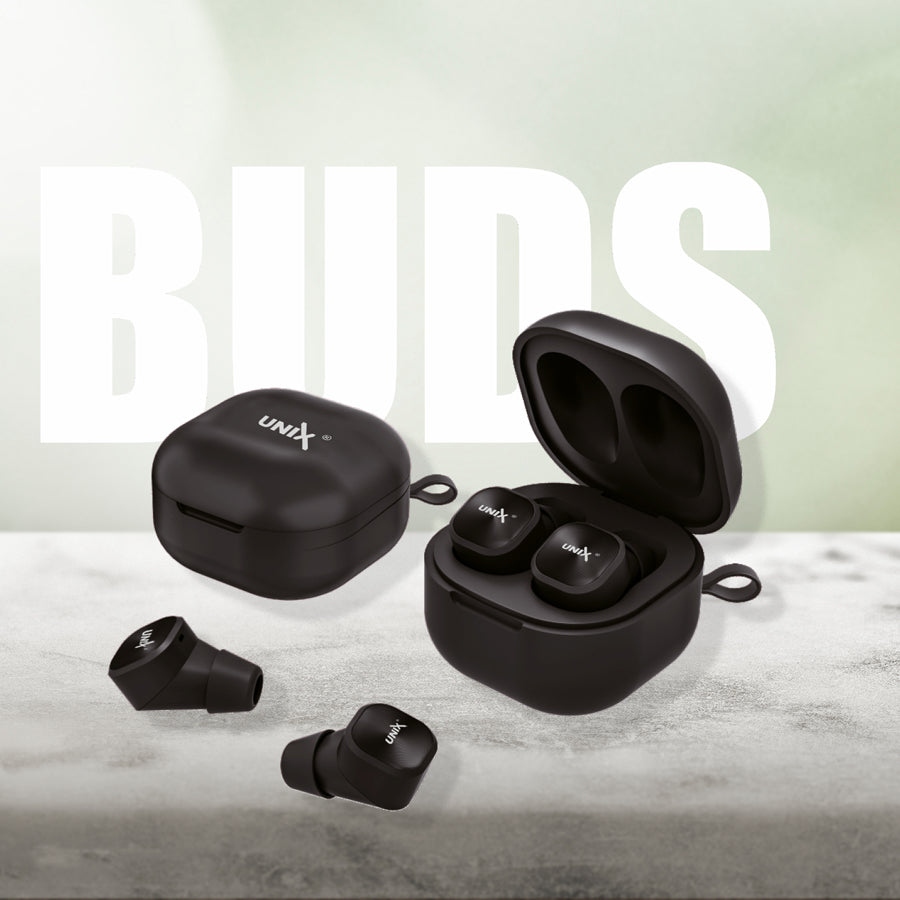 Unix UX-222 Opera Wireless Earbuds - Crystal Clear Calls and HIFI Sound front Black 