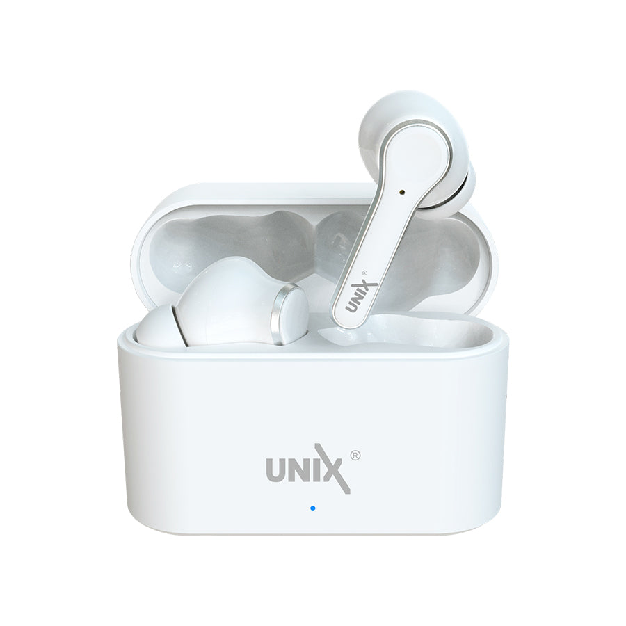 Unix UX-470 Chorus Wireless Earbuds | 8-Hour Music Time & Fast Charging Case White