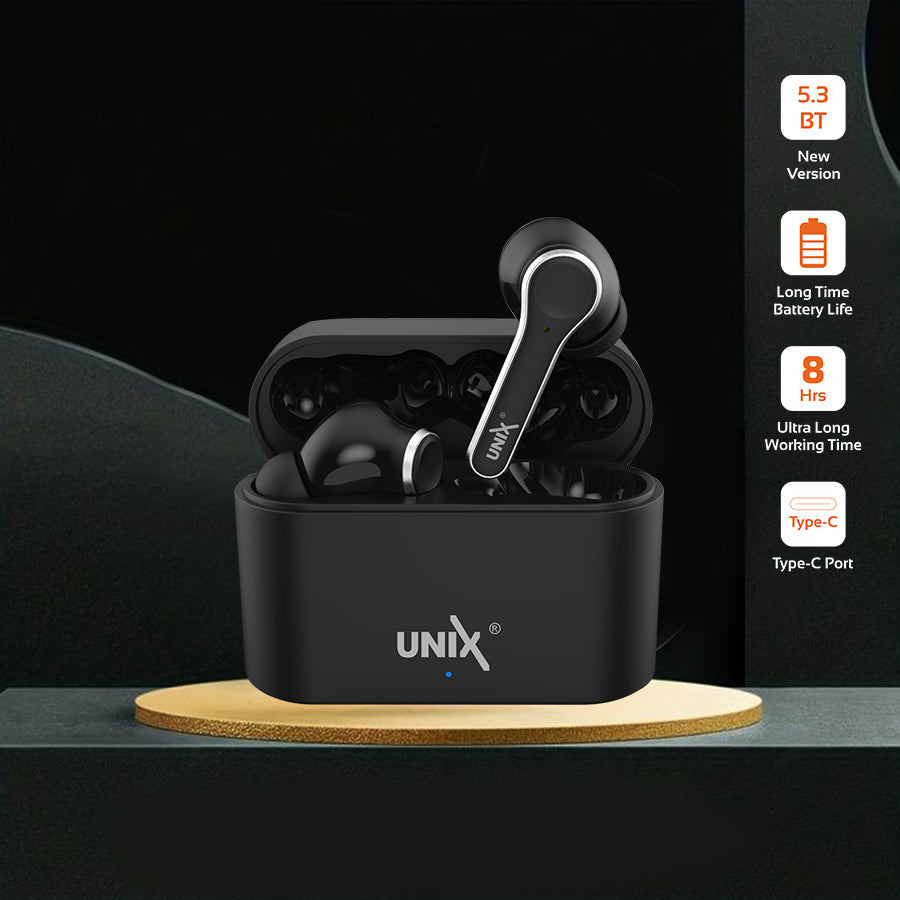 Unix UX-470 Chorus Wireless Earbuds | 8-Hour Music Time & Fast Charging Case Black up