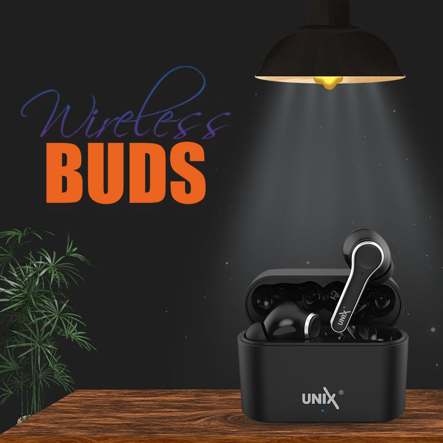 Unix UX-470 Chorus Wireless Earbuds | 8-Hour Music Time & Fast Charging Case Black left
