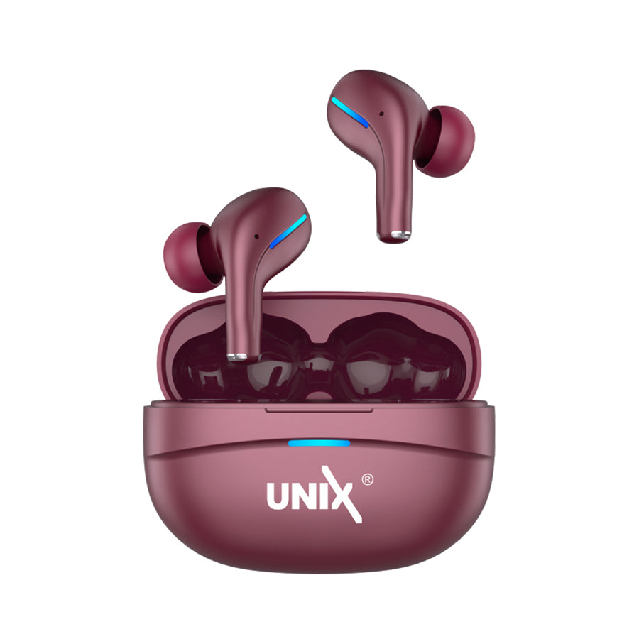 Unix UX-800 Best Wireless Earbuds - Long Battery Life and Fast Pairing Maroon