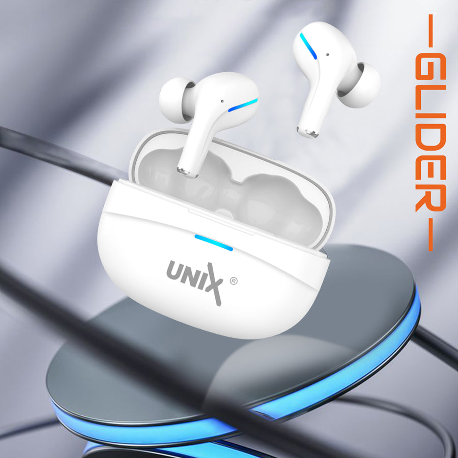 Unix UX-800 Best Wireless Earbuds - Long Battery Life and Fast Pairing White back