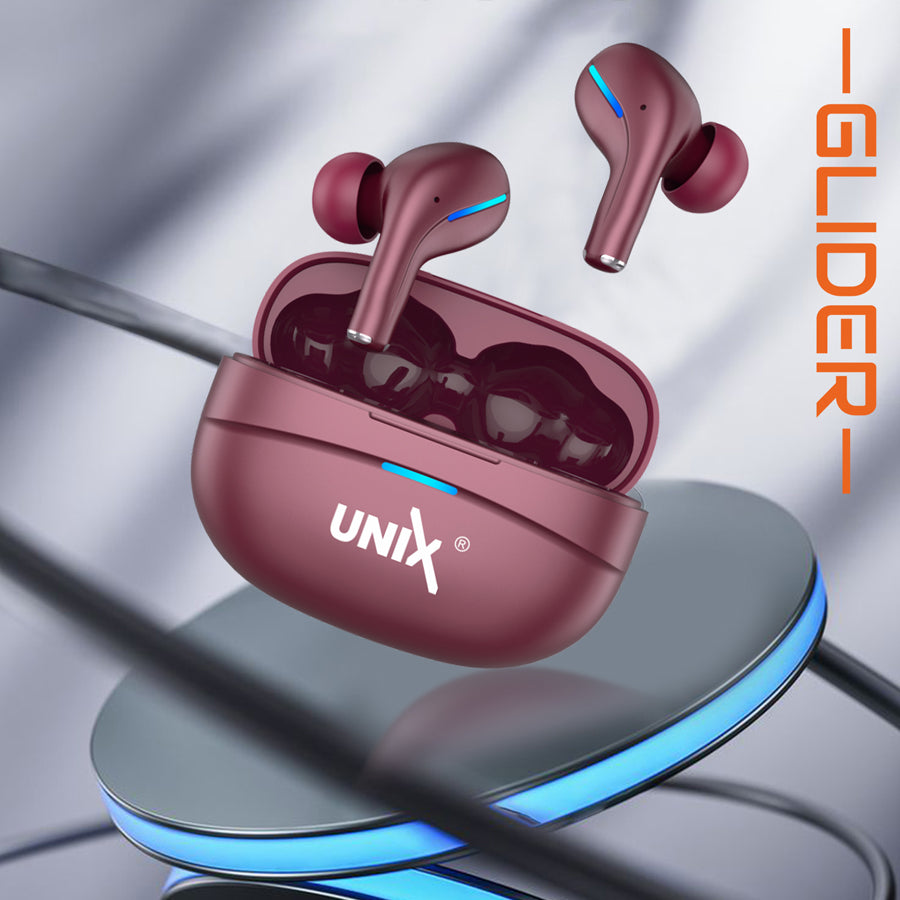 Unix UX-800 Best Wireless Earbuds - Long Battery Life and Fast Pairing Maroon back