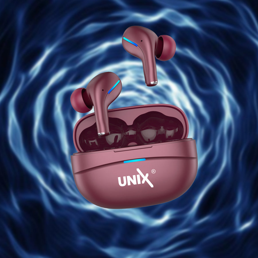 Unix UX-800 Best Wireless Earbuds - Long Battery Life and Fast Pairing Maroon right