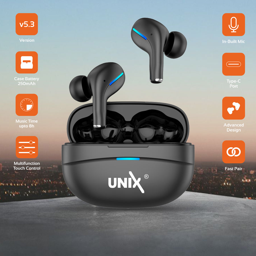 Unix UX-800 Best Wireless Earbuds - Long Battery Life and Fast Pairing Black up
