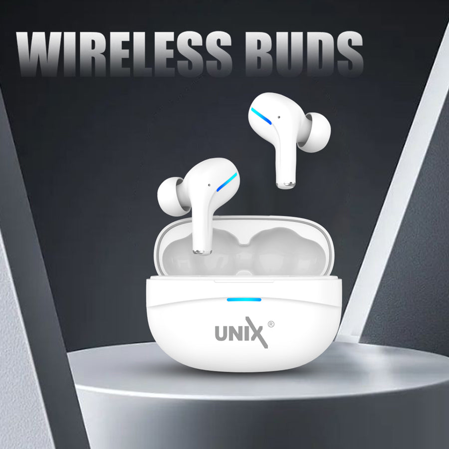Unix UX-800 Best Wireless Earbuds - Long Battery Life and Fast Pairing White down