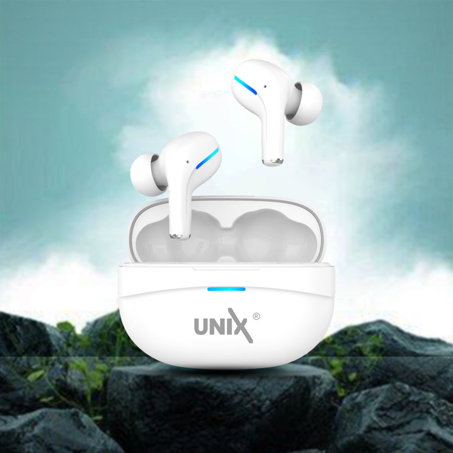 Unix UX-800 Best Wireless Earbuds - Long Battery Life and Fast Pairing White full