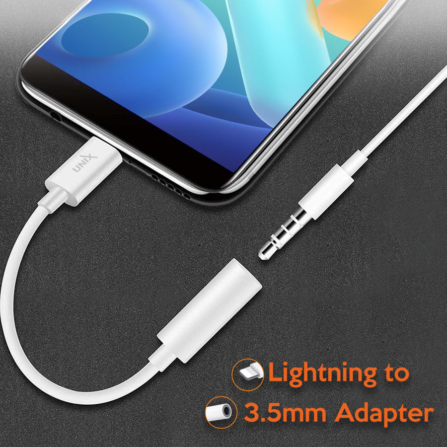 Unix UX-AD22 Lightning to 3.5mm Adapter - Seamless Audio Connection to iOS Devices front