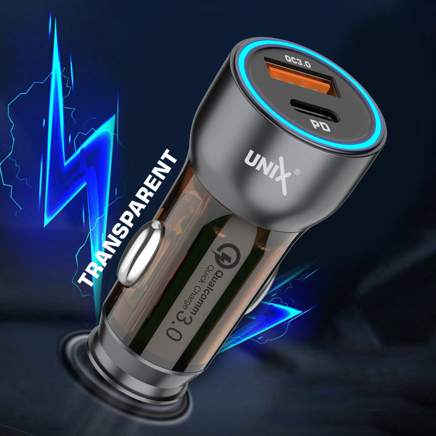 Unix UX-C66 Quick Car Charger | 45W Total Power & Qualcomm Quick Charge all