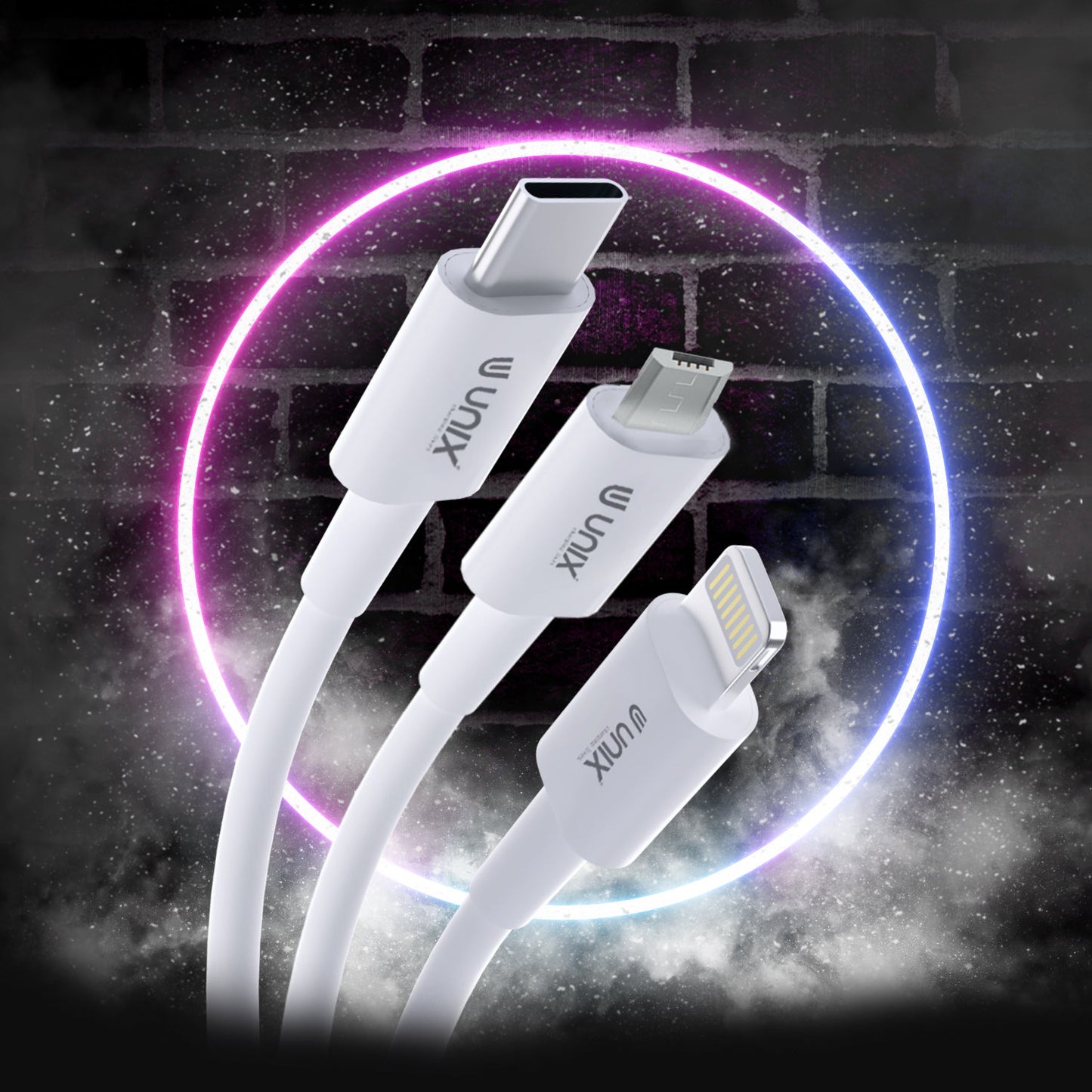 Unix UX-T22 3-in-1 Fast Charging Data Cable - Type-C, N70, Lightning - Unixindia.