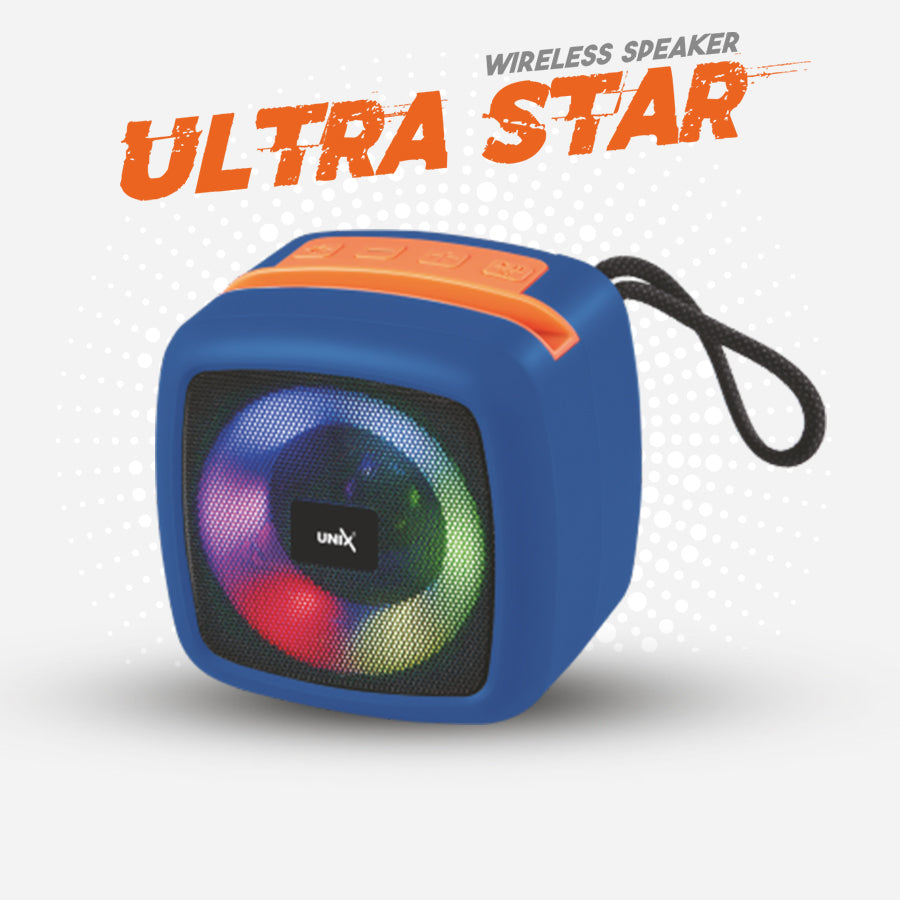 Unix XB-U55 Ultra Star Wireless Speaker - Compact Design, Vibrant Sound, RGB Lighting Blue front