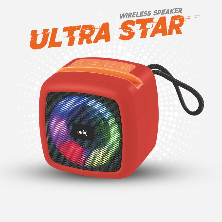 Unix XB-U55 Ultra Star Wireless Speaker - Compact Design, Vibrant Sound, RGB Lighting Red front