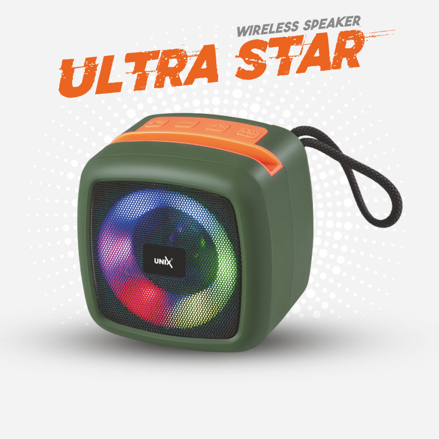 Unix XB-U55 Ultra Star Wireless Speaker - Compact Design, Vibrant Sound, RGB Lighting Green front
