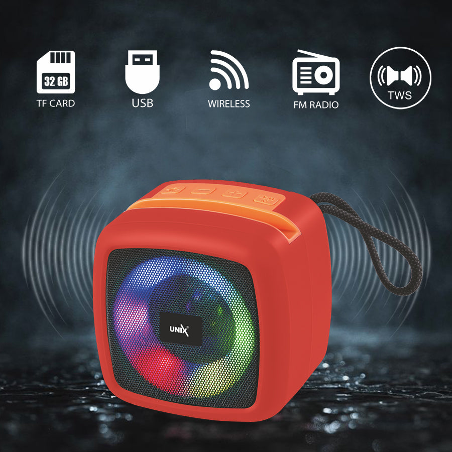 Unix XB-U55 Ultra Star Wireless Speaker - Compact Design, Vibrant Sound, RGB Lighting Red back