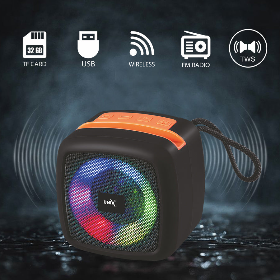 Unix XB-U55 Ultra Star Wireless Speaker - Compact Design, Vibrant Sound, RGB Lighting Black up
