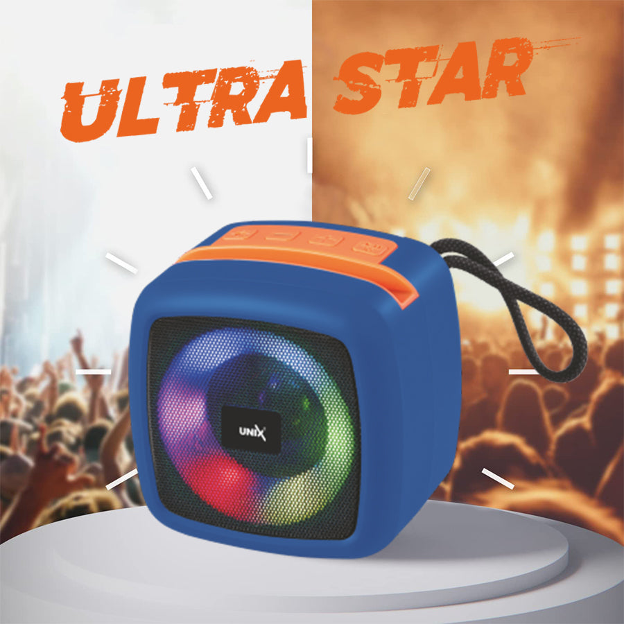 Unix XB-U55 Ultra Star Wireless Speaker - Compact Design, Vibrant Sound, RGB Lighting Blue up