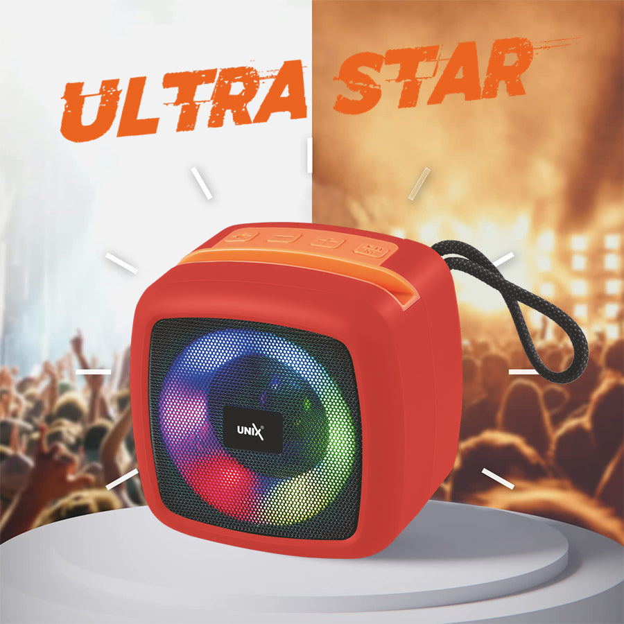 Unix XB-U55 Ultra Star Wireless Speaker - Compact Design, Vibrant Sound, RGB Lighting Red up