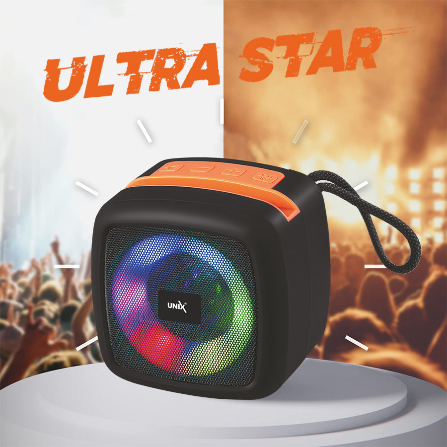 Unix XB-U55 Ultra Star Wireless Speaker - Compact Design, Vibrant Sound, RGB Lighting Black down