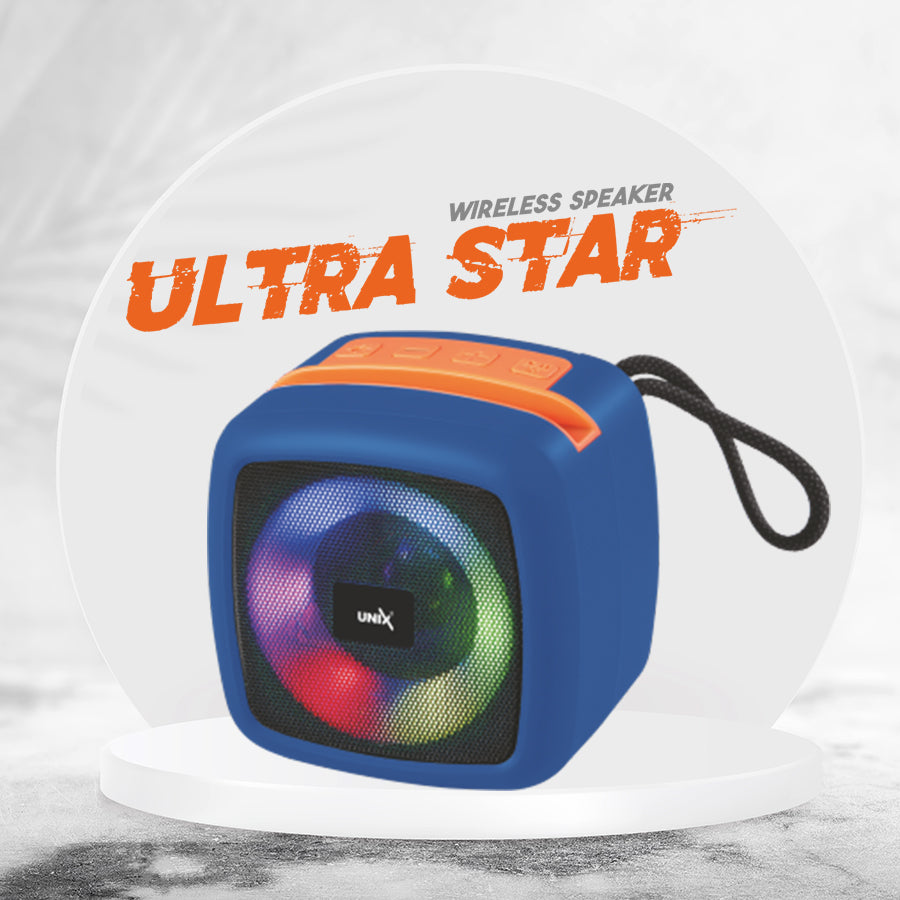 Unix XB-U55 Ultra Star Wireless Speaker - Compact Design, Vibrant Sound, RGB Lighting Blue down