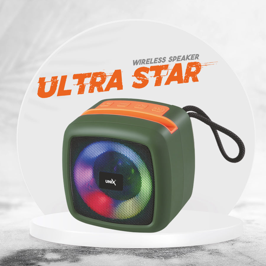 Unix XB-U55 Ultra Star Wireless Speaker - Compact Design, Vibrant Sound, RGB Lighting Green down