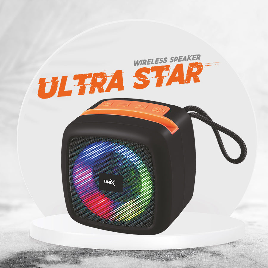 Unix XB-U55 Ultra Star Wireless Speaker - Compact Design, Vibrant Sound, RGB Lighting Black left