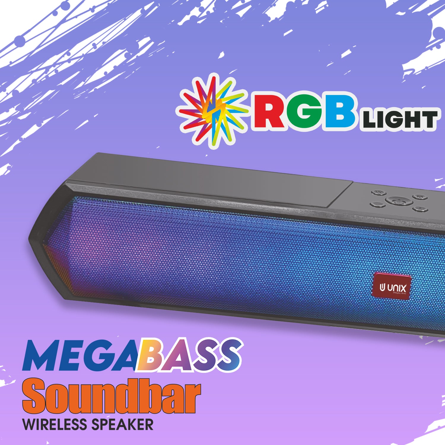 Unix XB-U77 Megabass Soundbar Wireless Speaker - High-Fidelity Audio & RGB Lighting - Unixindia.