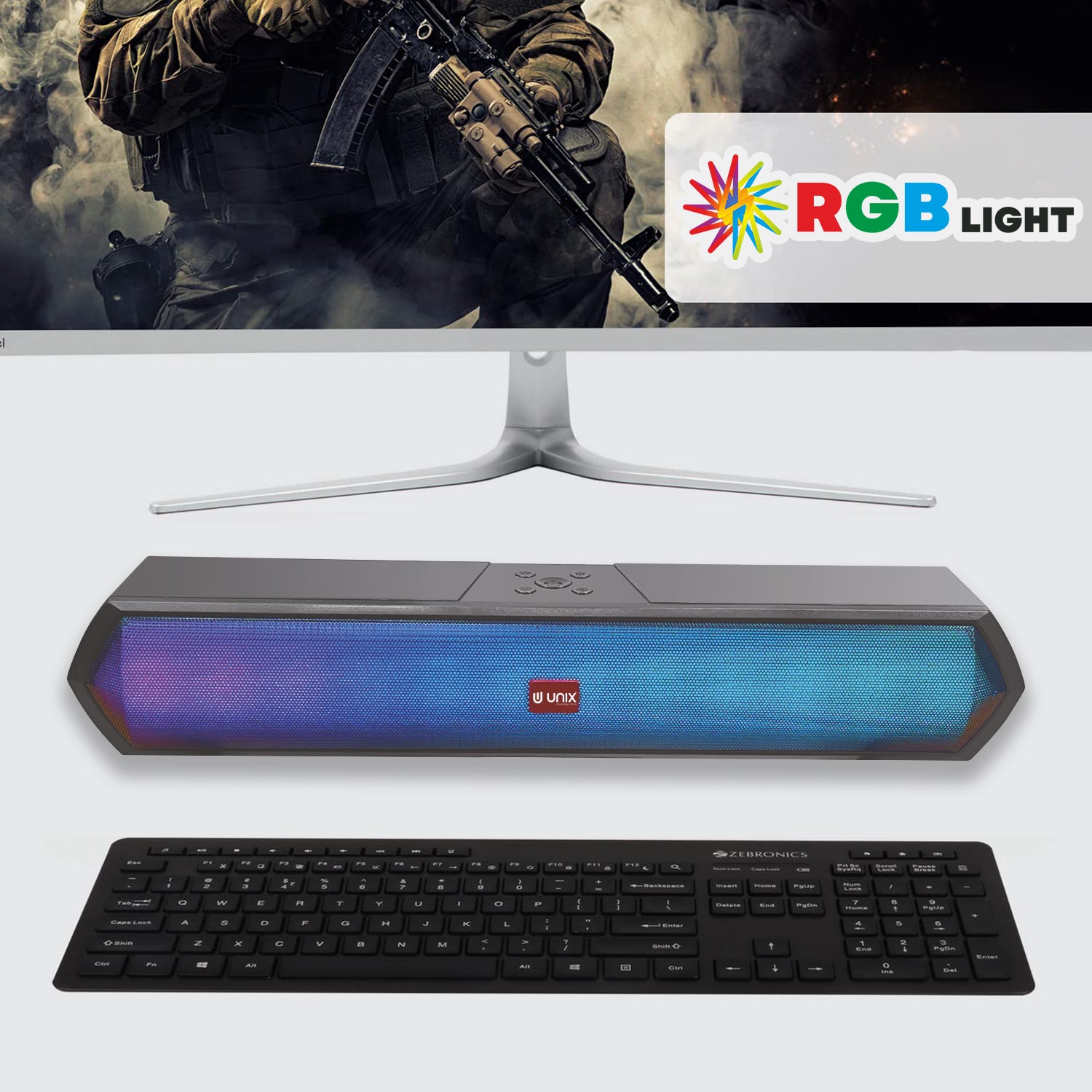 Unix XB-U77 Megabass Soundbar Wireless Speaker - High-Fidelity Audio & RGB Lighting - Unixindia.