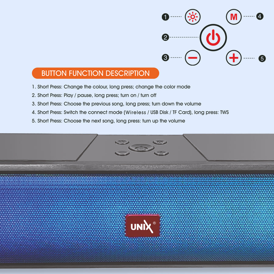 Unix XB-U77 Megabass Soundbar Wireless Speaker - High-Fidelity Audio & RGB Lighting back