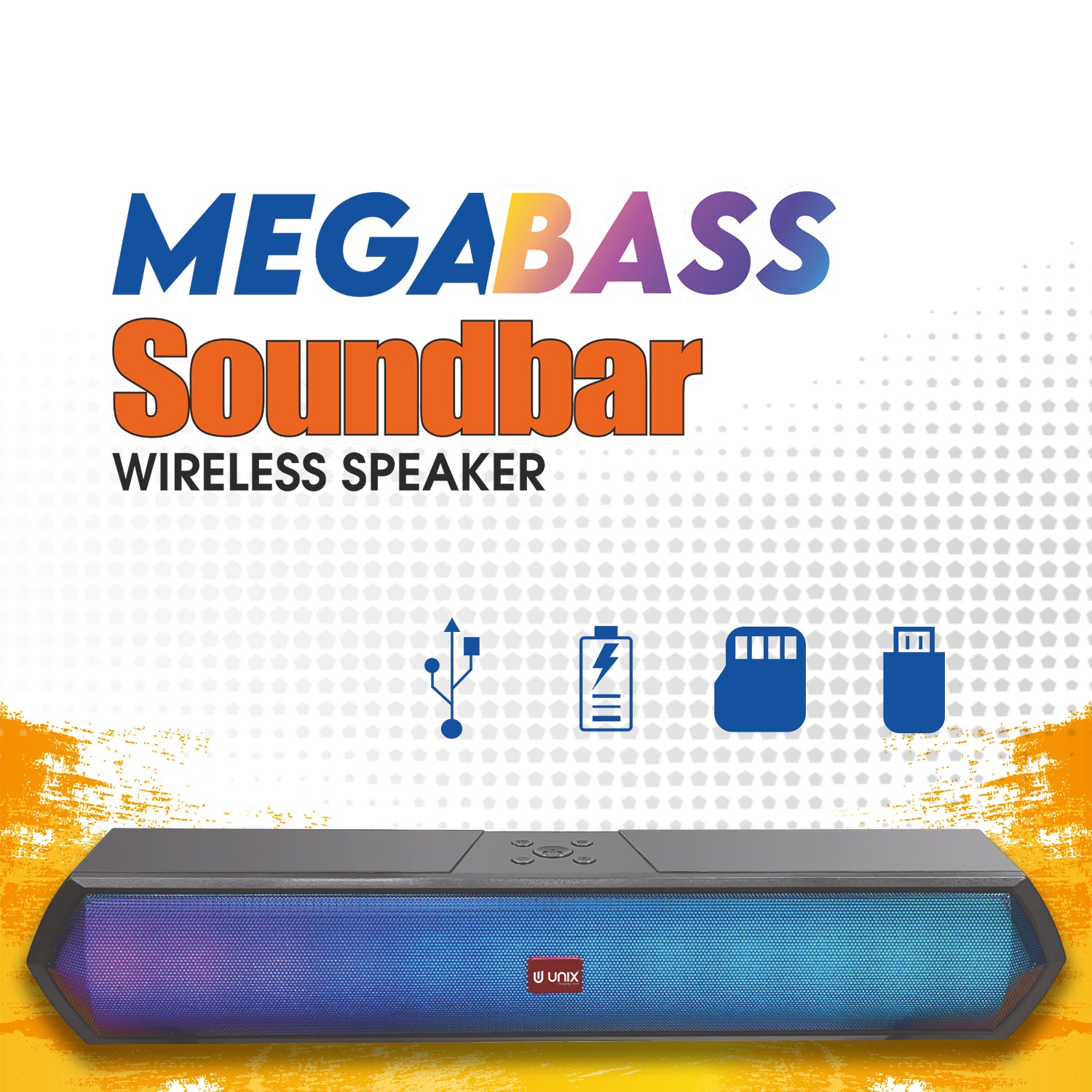 Unix XB-U77 Megabass Soundbar Wireless Speaker - High-Fidelity Audio & RGB Lighting - Unixindia.