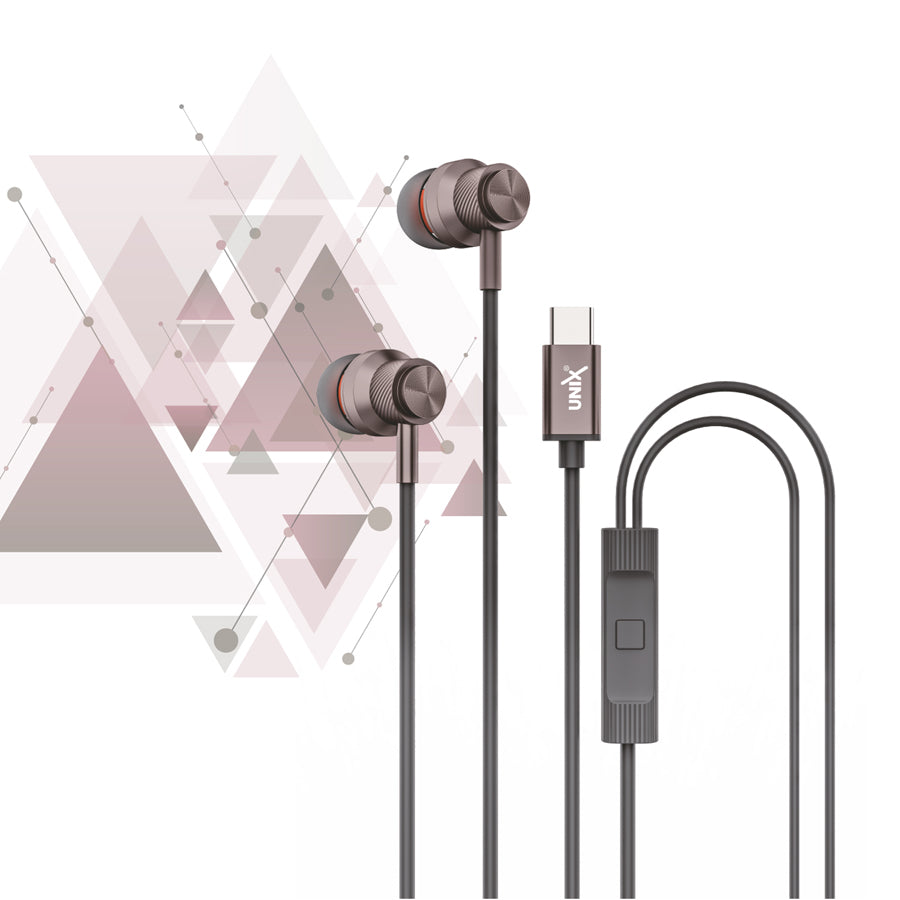 Unix Harmony Type-C Wired Earphones - Superb Sound and Comfort in Harmony brown down