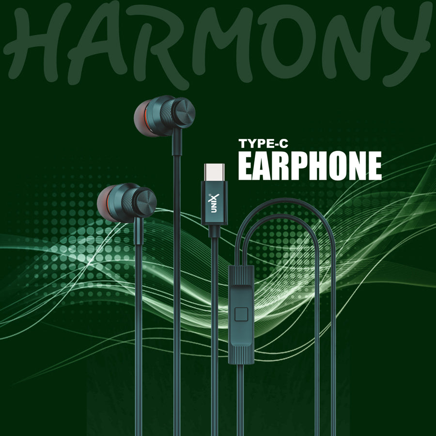 Unix Harmony Type-C Wired Earphones - Superb Sound and Comfort in Harmony Green